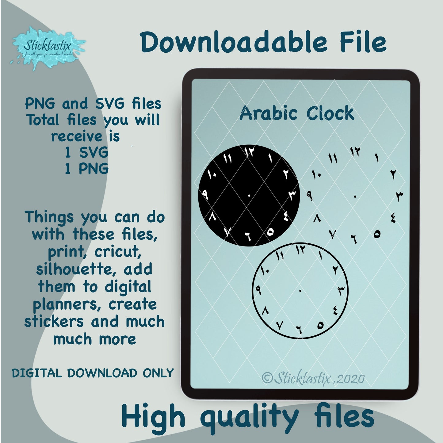 Arabic number clocks SVG PNG, Digital Download files