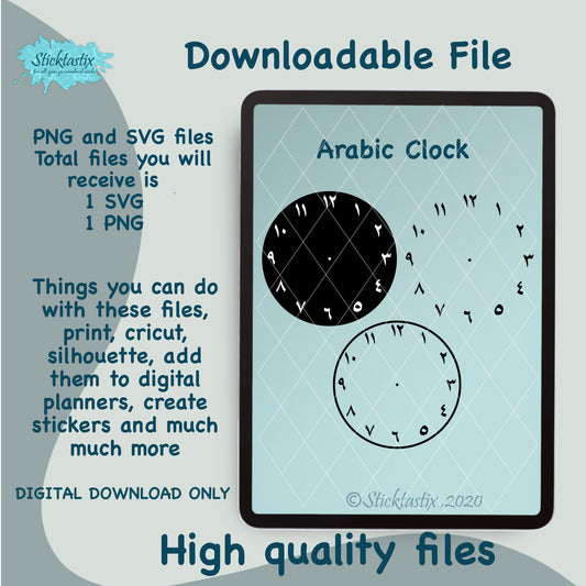 Arabic number clocks SVG PNG, Digital Download files