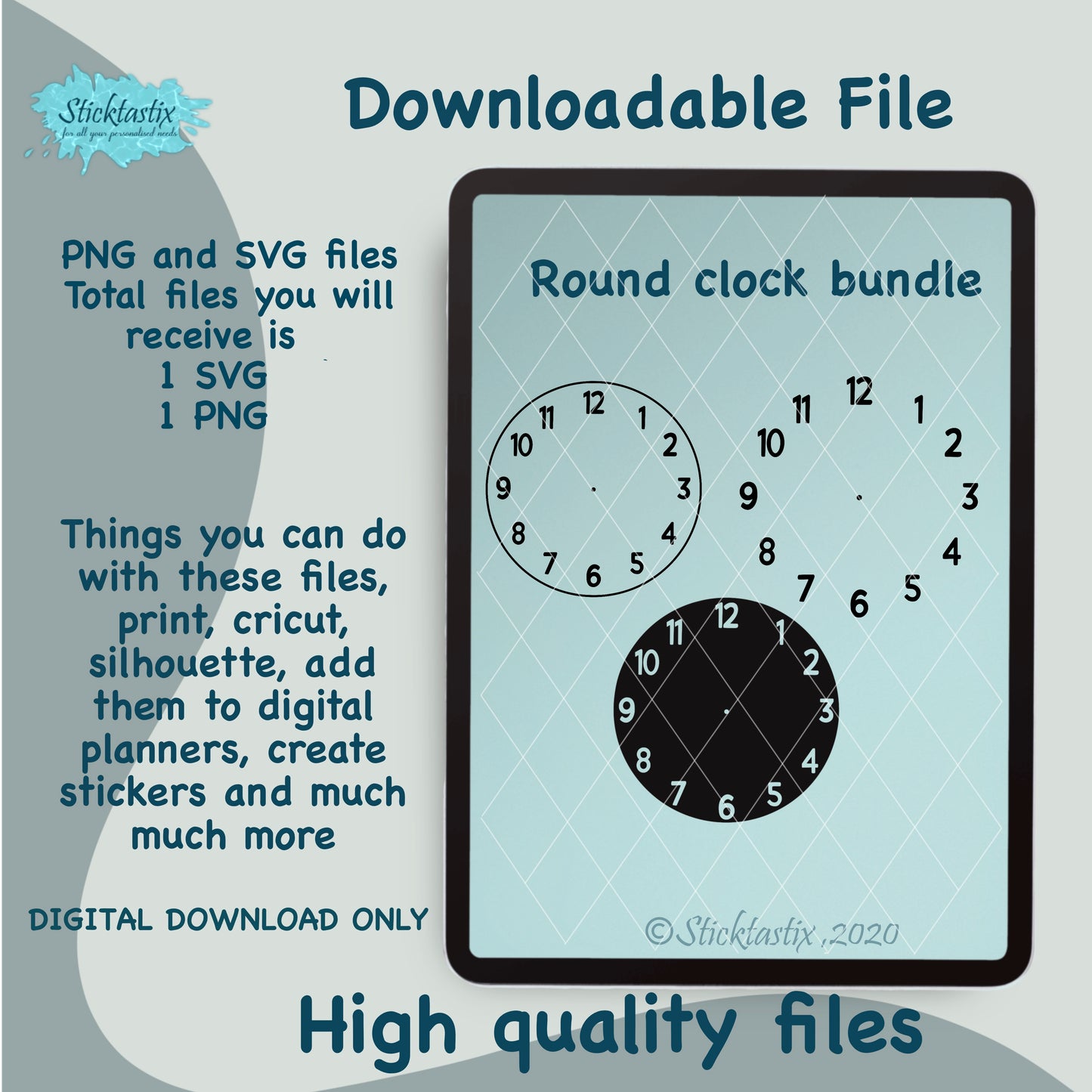 English number clock SVG PNG, Digital Download files