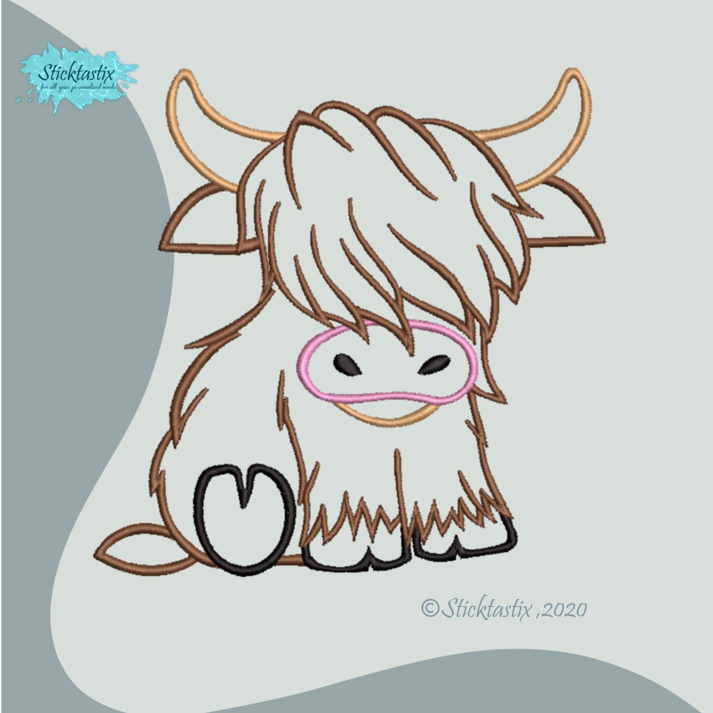 Highland Cow machine embroidery comes in 3 sizes..