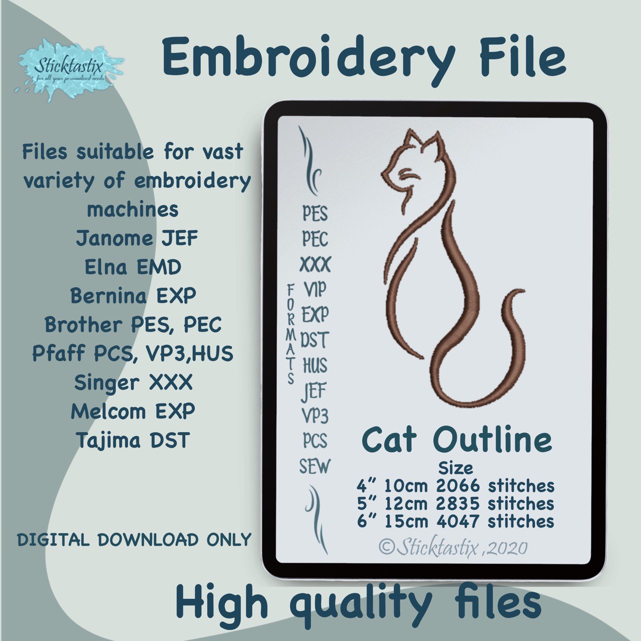 Cat Outline machine embroidery comes in 3 sizes..
