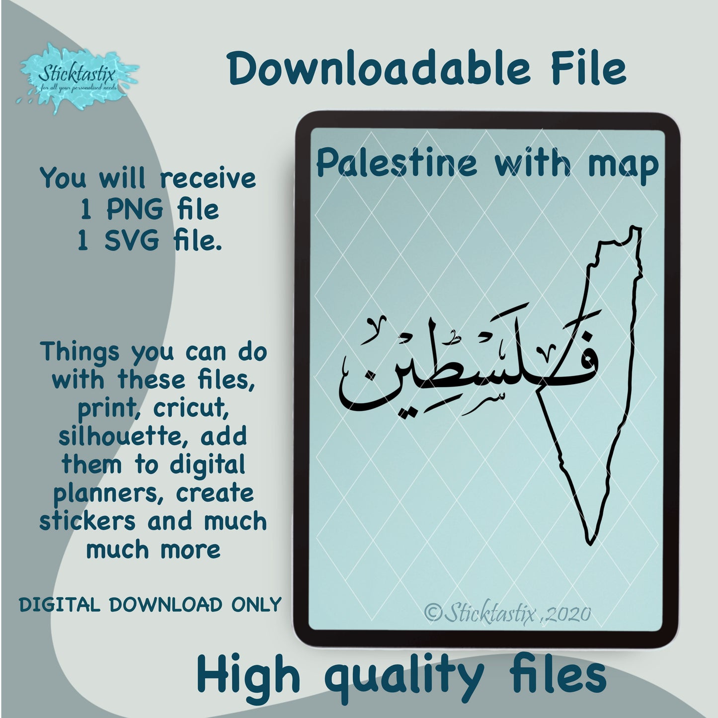 Palestine Falasteen country name is Arabic with map, Digital Download files